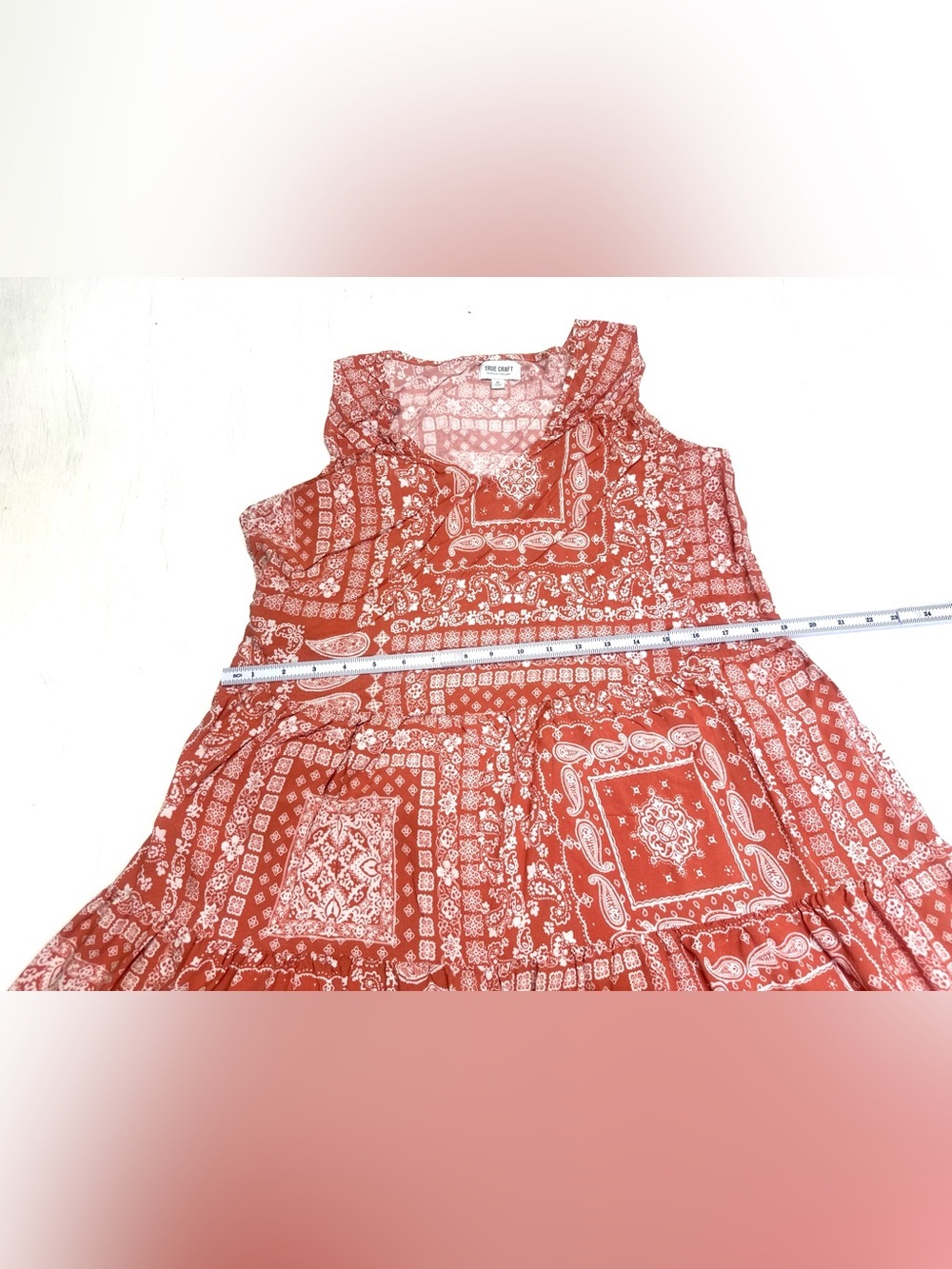 True Craft XL Coral Bandana Print Tiered Tunic Dress Boho Festival Rayon - Picture 6 of 9